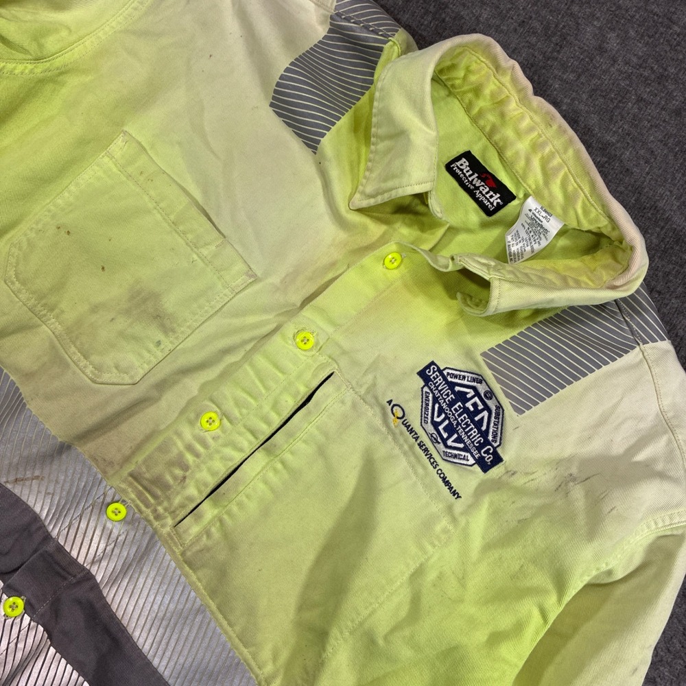 Bulwark Fire Resistant Work Shirt Mens XXL-RG Yellow Distressed Reflective